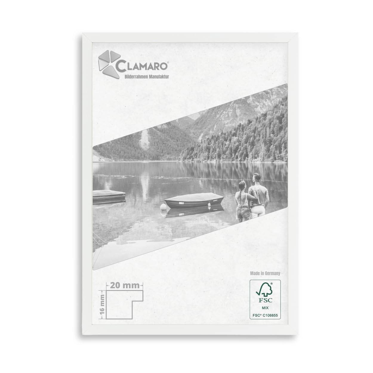 CLAMARO "COLLAGE 20" Picture Frame 33x50 Handmade to Measure | White Matt | Modern 20 mm Wide Slim Design MDF Wooden Picture Frame Incl. Acrylic Glass, Rear Panel and Hanger โ image 1