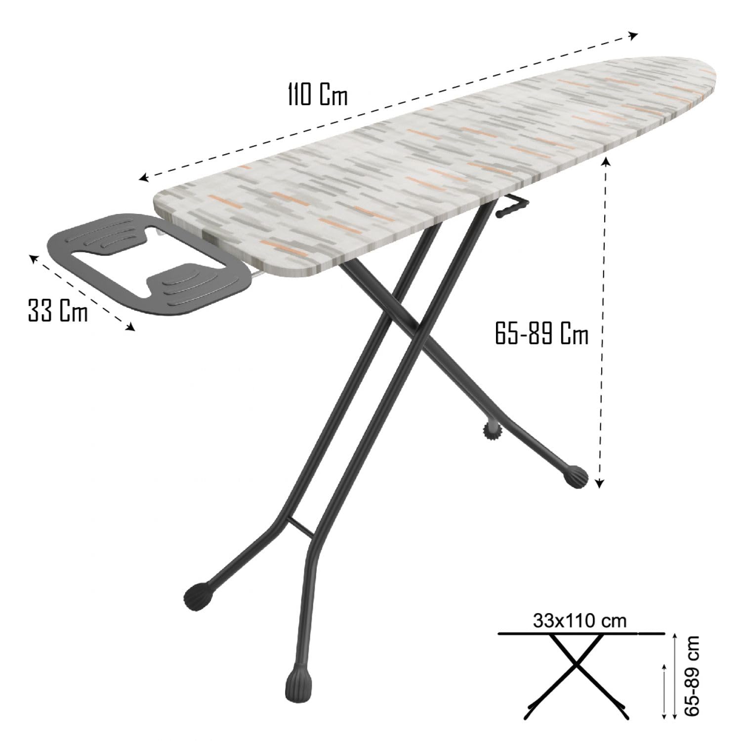 asse da stiro 33x110 cm - Asse da stiro in acciaio con leva pieghevole e Poggiaferro
