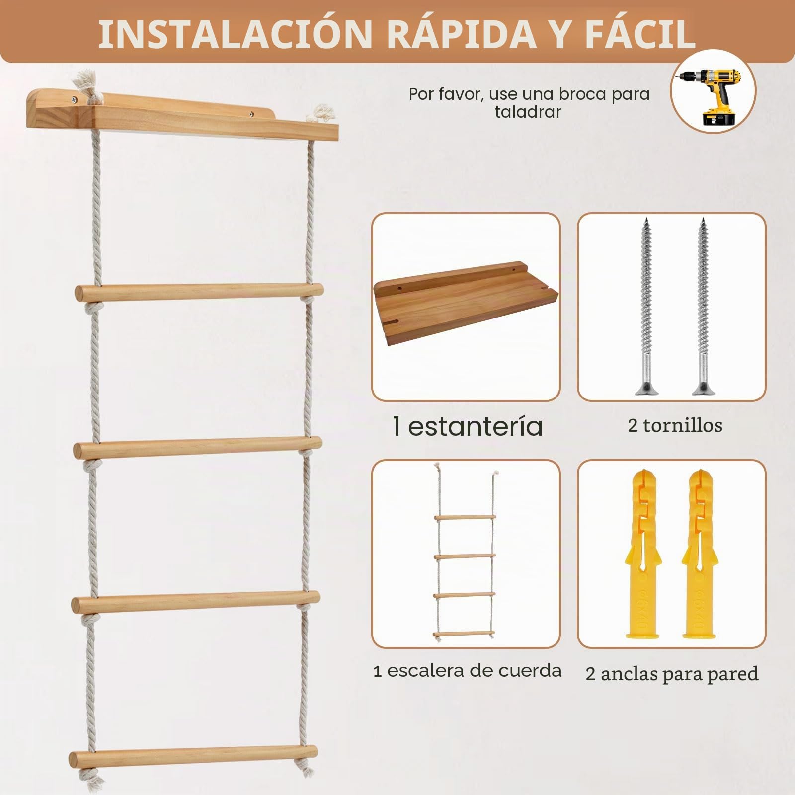 5 Niveles Toallero de Madera, Toalleros Pared de Baño, Toallero Escalera para Toallas de Baño, Ropa o Periódicos, Accesorios Baño, Decoracion Habitacion, Colgador Toalla Baño para Dormitorio