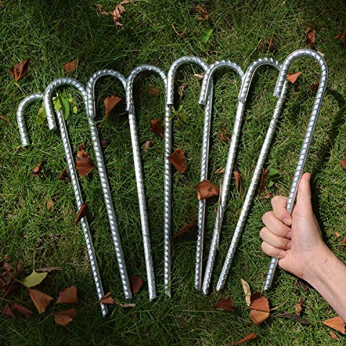 Ok5Star 8 Pack 16" Galvanized Rebar Stakes Heavy Duty J Hook Ground Anchors, Curved Steel Tent Stakes Anti Rust Steel Ground Stakes #TOP6