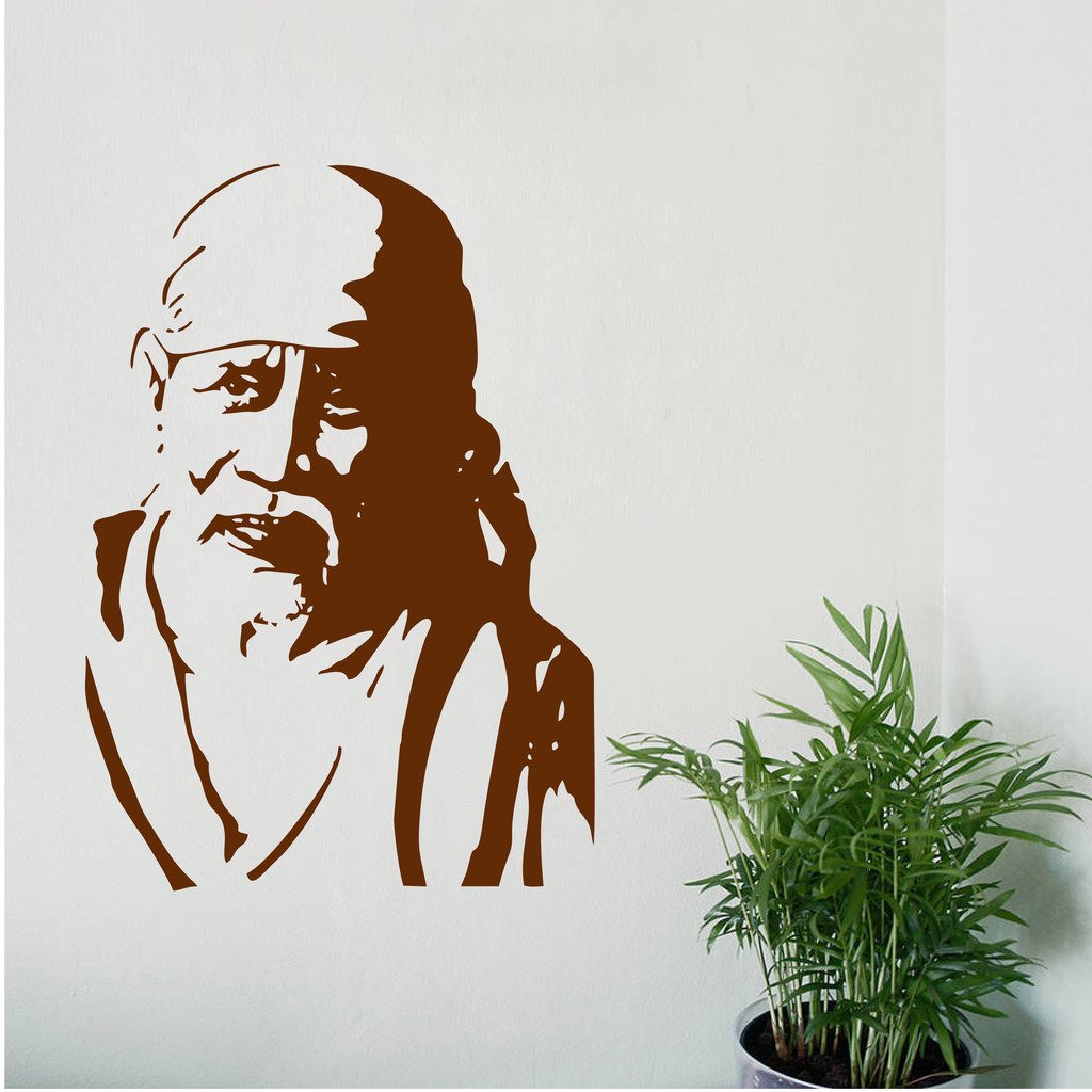 Decor Villa Sai Baba Wall Sticker & Decal for Living Room, Bedroom, Office (Vinyl, Standard, Brown)