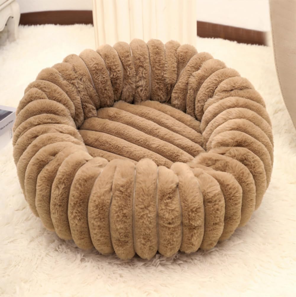 80cm/31.5in Panier Chien/Chat Donut,Lit Ronde en Forme de Beignet,Canapé | Lits pour Animaux Lavable,Coussin Chien Orthopedique,Base antidérapante,Tissu Peluche Doux,Kaki