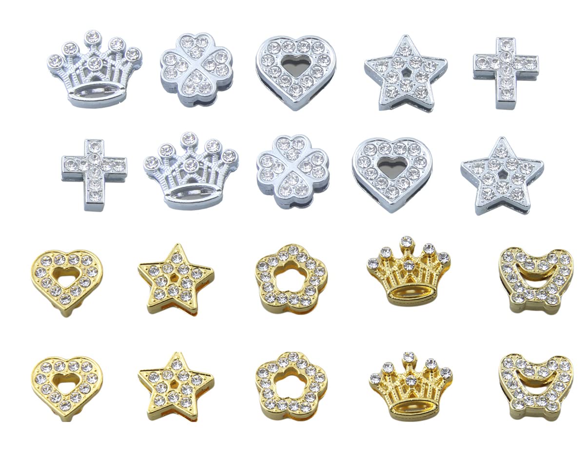 20pcs Mixed Styles 10mm Crystal Rhinestone Slider Charms Beads For DIY Jewelry Making