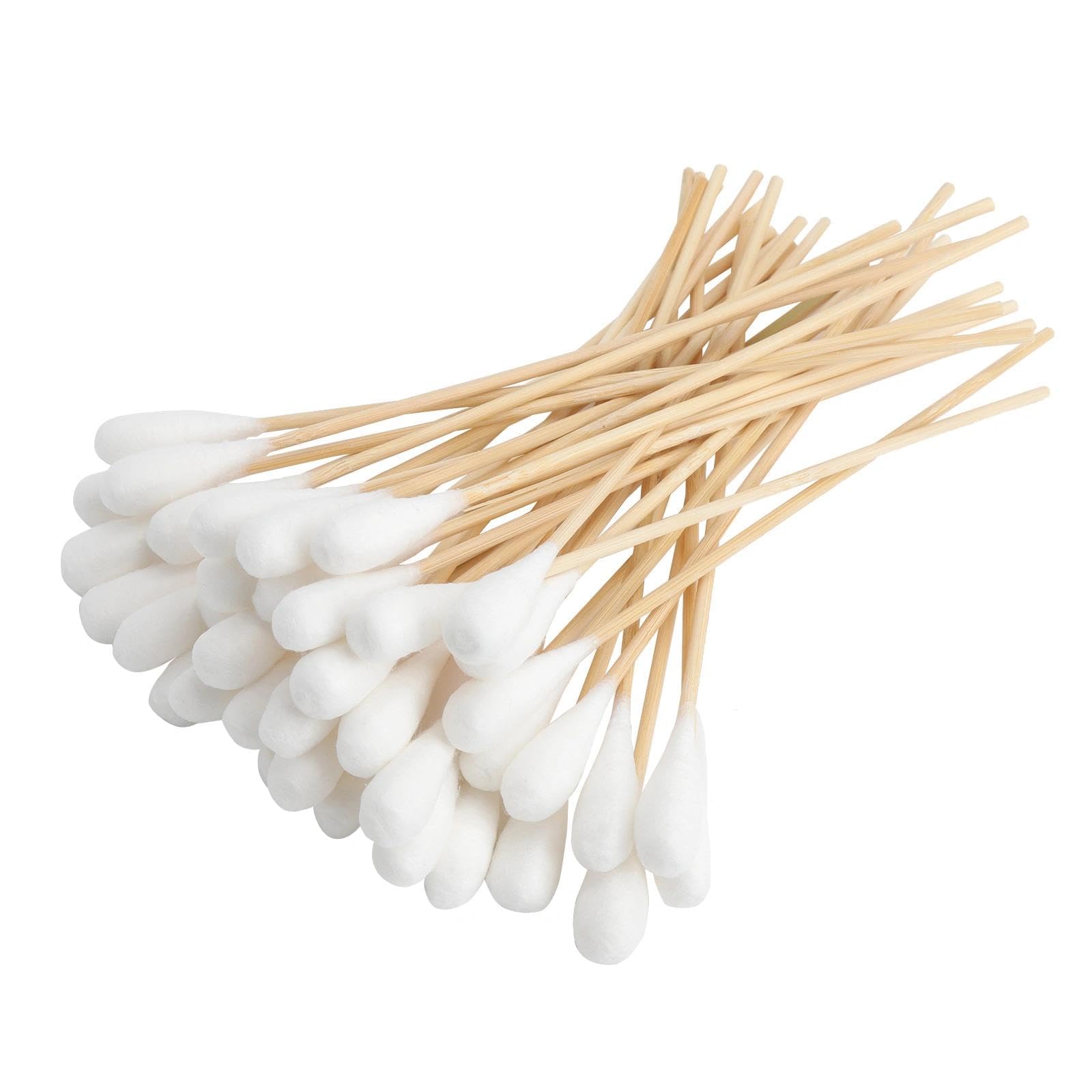 100 Pièces Coton Tiges, Longs Cotons Tigeslongs Bâtons en Bois avec Embout en Coton,Cotons-Tiges avec Poignées en Bois pour le Maquillage, Beauté, Outil Nettoyage, 20cm