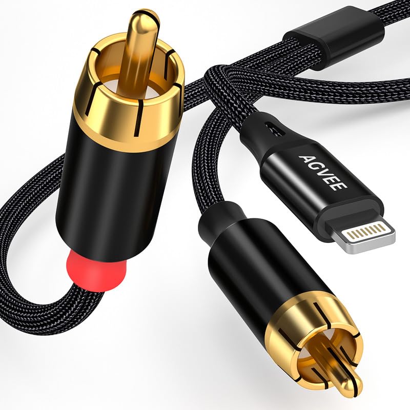 AGVEE Adaptador de cable Lightning a RCA de 6.6 pies certificado MFi para iPhone 14 13 12 11 XS XR X 8 7 iPad iPod a automóvil, auriculares estéreo