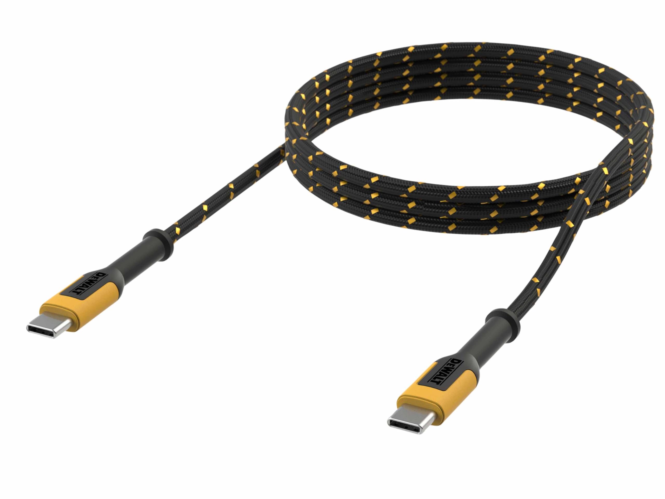 DEWALT USB C to USB C Reinforced Charging Cable 1.8 meters (6ft) Reinforced Kevlar® (withstands repeated bending and flexing) For Extra Long Life Span
