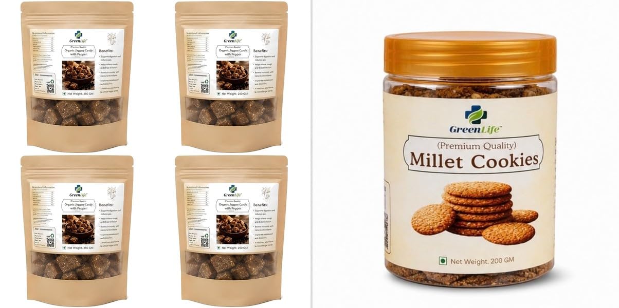 Organic Plain Jaggery Candy 500g | Natural Desi Gur | Chemical Free Traditional Sweet Treatpack of 4Organic with Saunf & Elaichi 250g | GreenLife Combo |-image-21