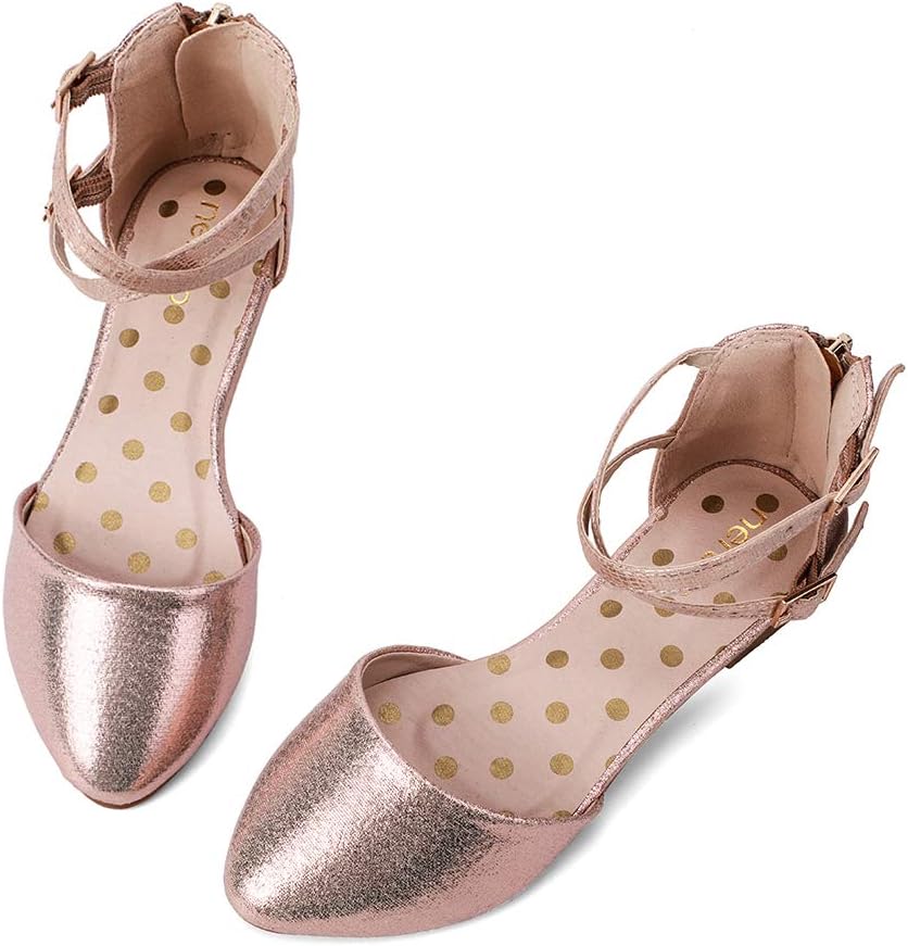 nerteo Girl's Pretty Glitter Ballet Flats Ankle Strap Dress Shoes Sandals (Toddler/Little Kid/Big Kid)
