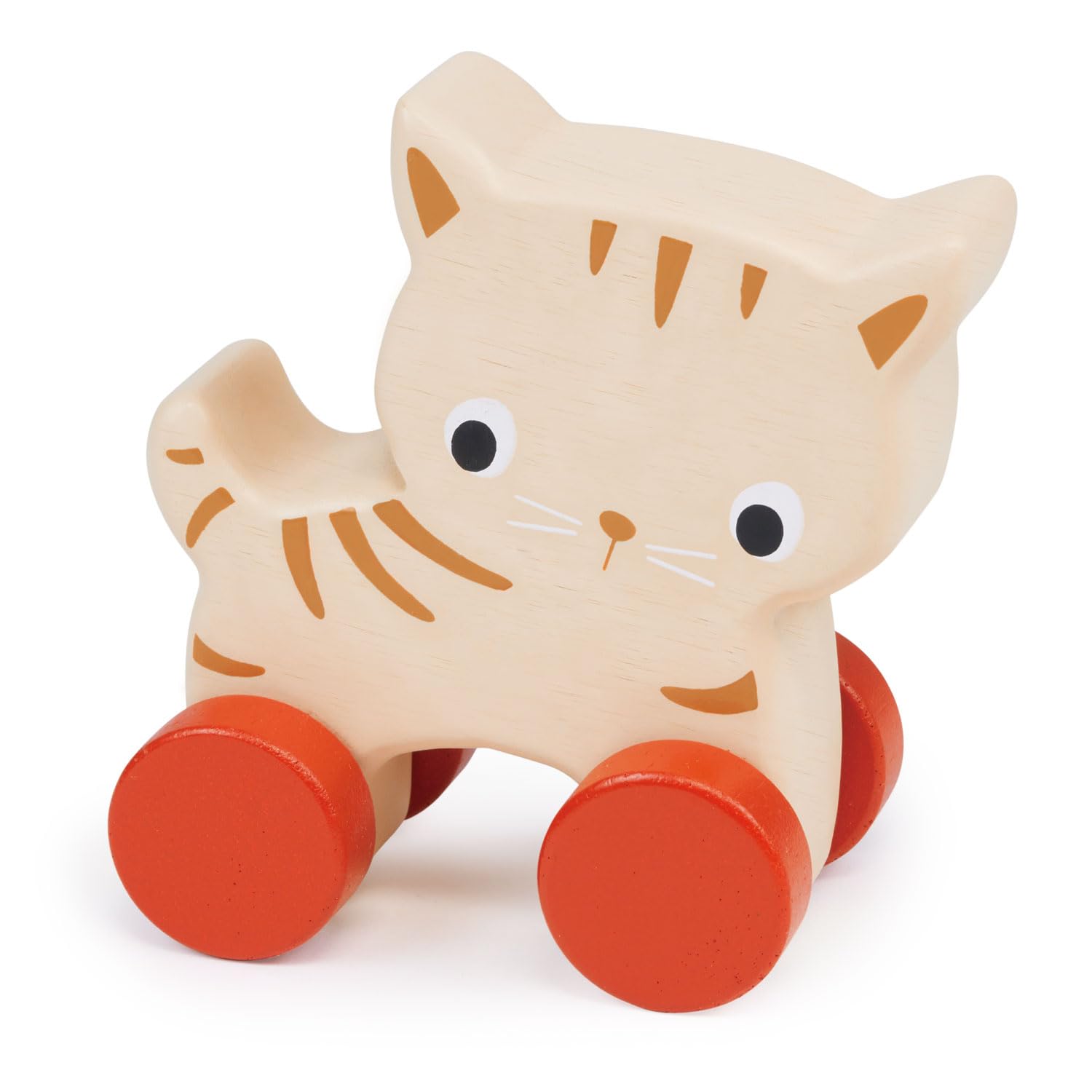 MentariToys - Kitten on Wheels - Wooden Cat Push Toy for Babies and Toddlers - Natural Wood Handheld Toy with 4 Wheels - Enhances Motor Skills - Fosters Imaginative Play - Age 6m+