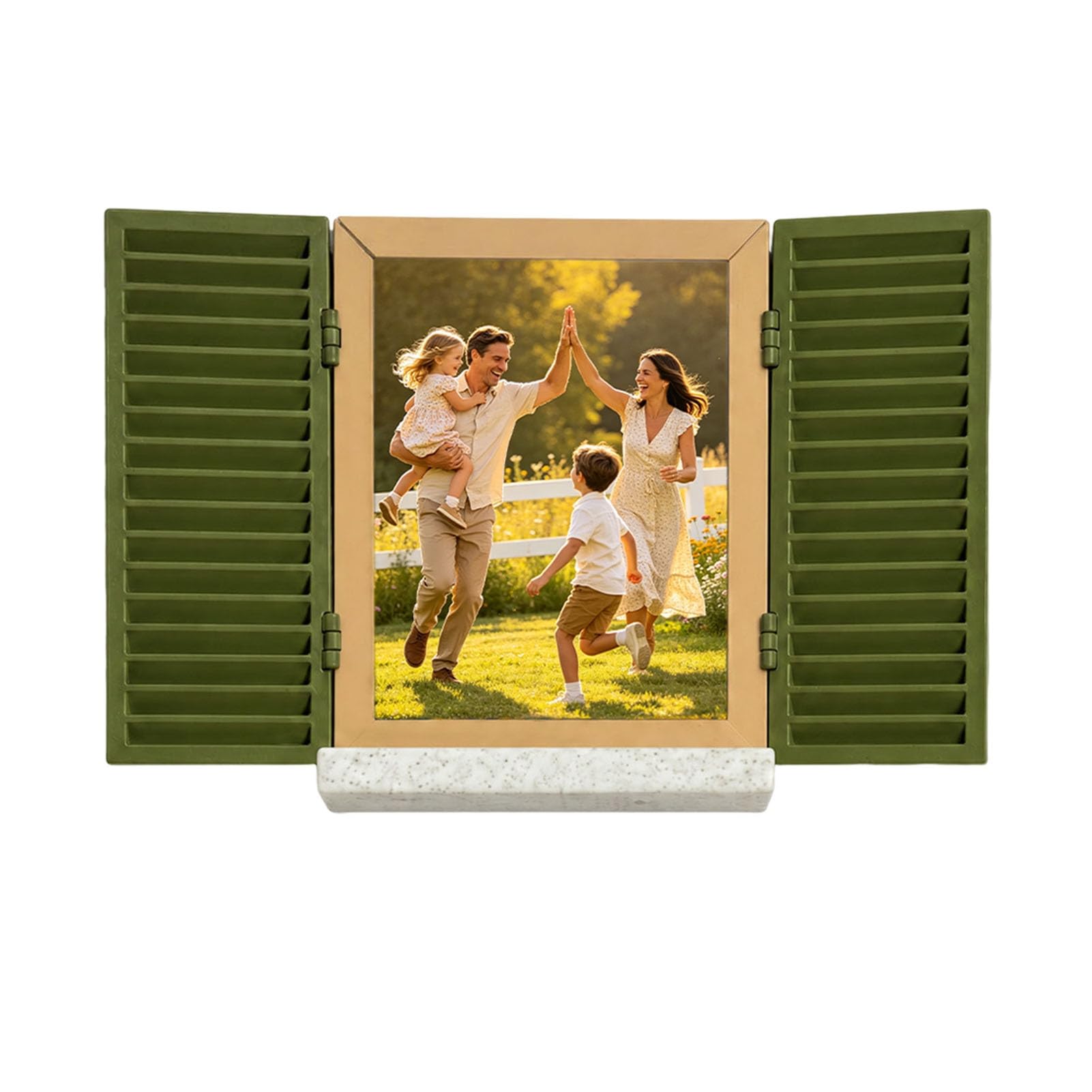 sugerou Key Holder Wall Decor Mediterranean Style with Hidden Shelf - Opening Closing Blinds Design, Entryway Organizer for Photos Mail Keys, Coastal Shutter Inspired Green