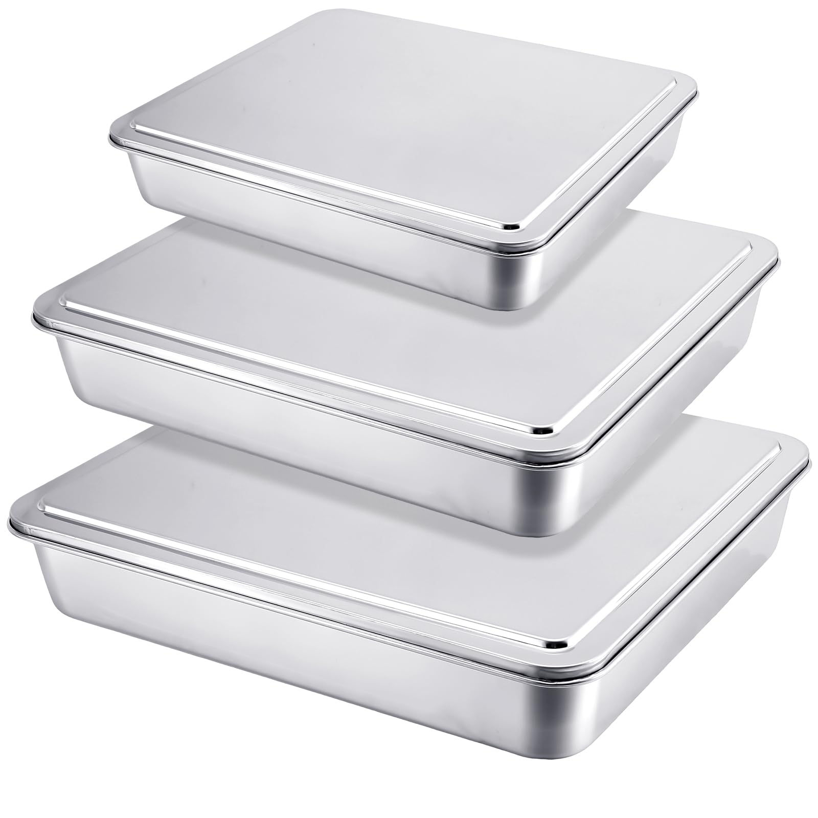 Stainless Steel Baking Pan With Lid - Rectangle Cake Pan For Oven & Toaster Oven