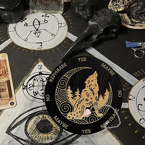 AHANDMAKER Pendulum Board Set, tabla de adivinación de madera con péndulo de cristal para prácticas metafísicas y rituales wicca miniatura 7