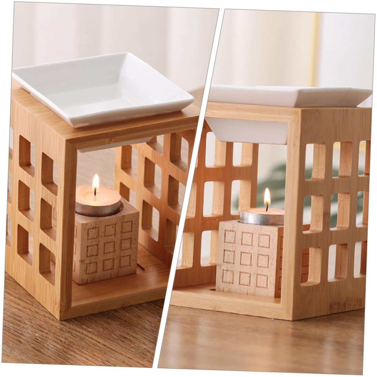 Quemador de Cera de Aromaterapia de Cerámica y Madera 150ml para Derretir Aceites Esenciales en Sala o Dormitorio Diseño Elegante y Funcional