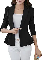 Blazer feminino de manga comprida com frente aberta, para trabalho, escritório, leve, cor sólida, slim fit