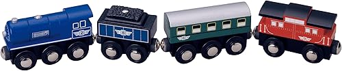 Miniatura 5 de Juego de tren de pasajeros de madera, motor de tren de madera auténtica y automóviles de pasajeros de madera, juguetes en miniatura para niños,