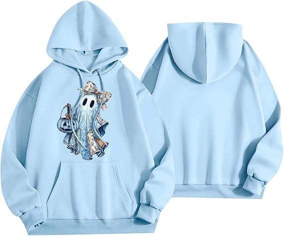 Halloween Hoodies for Women 2025 Fall Fashion Long Sleeve Cute Ghost Graphic Lightweight Hoodie with Pockets