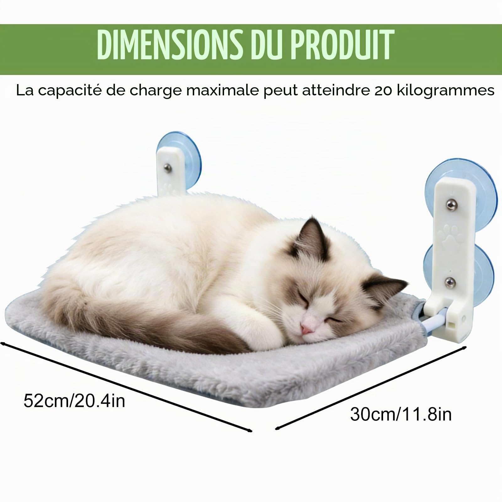 Hamac Chat Mural, Chat Fenetre, Perchoir De Fenêtre Pliable, Elegant, Transat, Structure Robuste Supporte 18kg, Hamac pour Animaux Heureux, 30 * 52cm, Gris