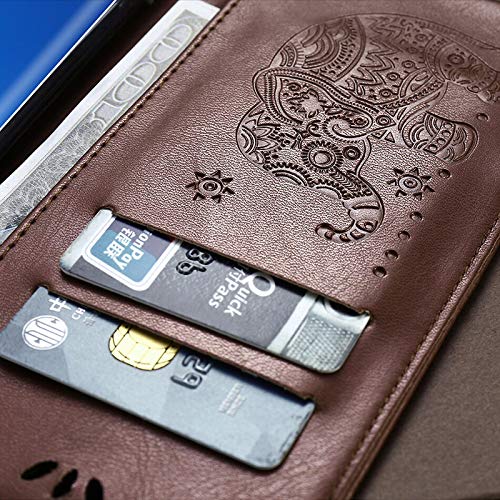 Image of TROUNCE Diva Series Embossing Elephant Faux Leather Flip Wallet Case Stand with Card Holder & Magnetic Closure Flip Cover for Samsung Galaxy A54 5G- Brown