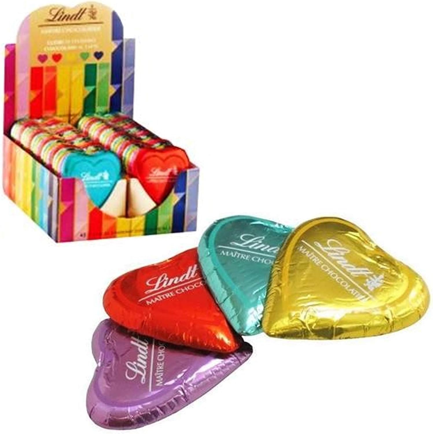 Italian Gourmet cuori di cioccolato al latte Herzen Box 40 x 24g fein bunt | Dolce regalo monoporzione, zarte Vollmilchfüllung für Feste, Büro und, Gesamtnettogewicht 960 g + Kostenlos Polpa 400g