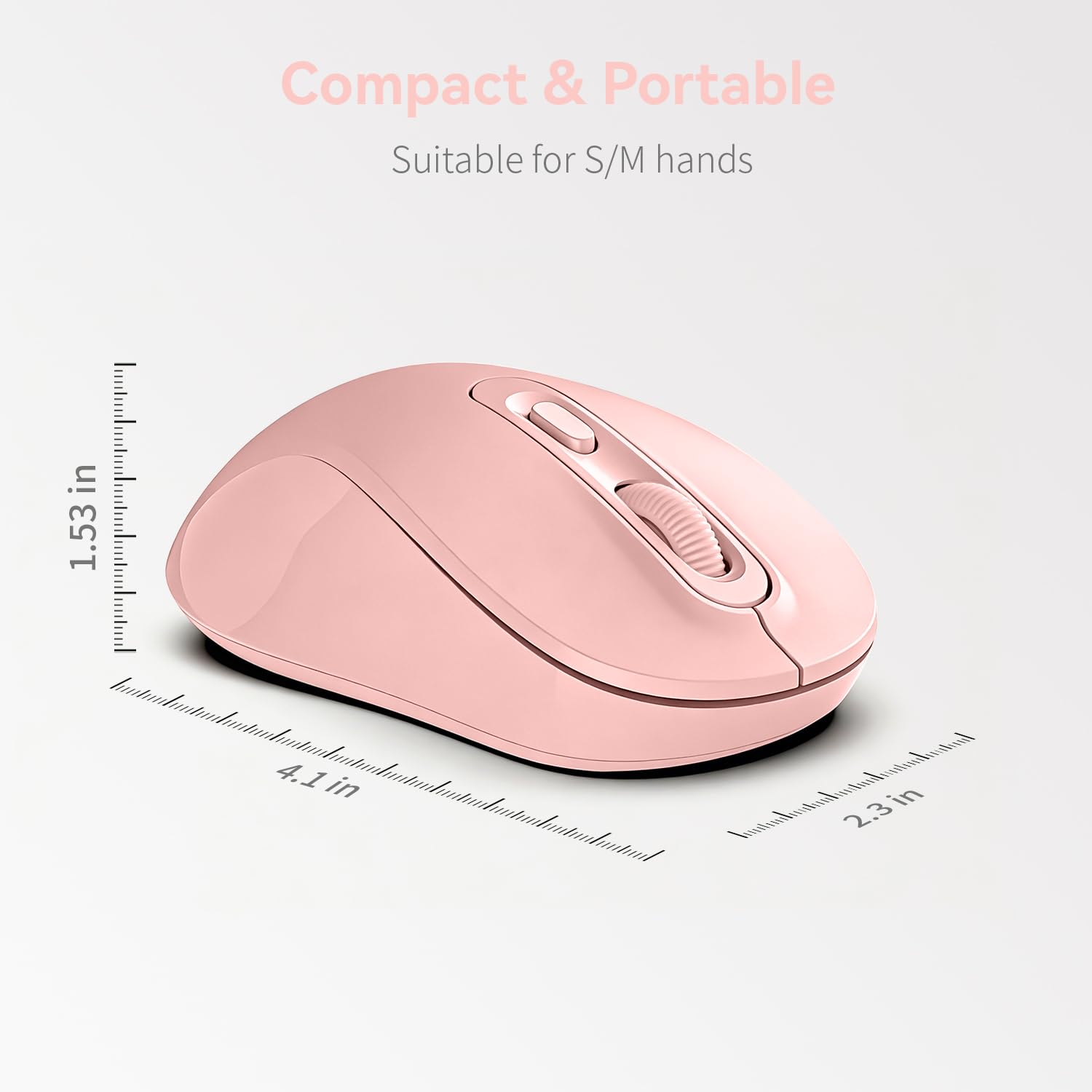Wireless Mouse, 2026 New Model, Silent Click Ergonomic Design, Portable, 4 Buttons, Adjustable DPI (800/1200/1600), for Laptop/PC/Office (Pink) — view 9
