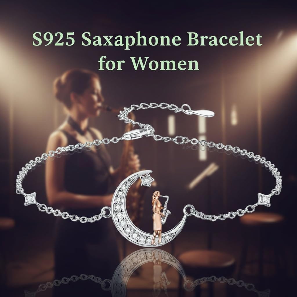PROESS Braccialetto con chitarra, batteria, sassofono, musica, da donna, in argento Sterling 925, idea regalo per uomo e donna