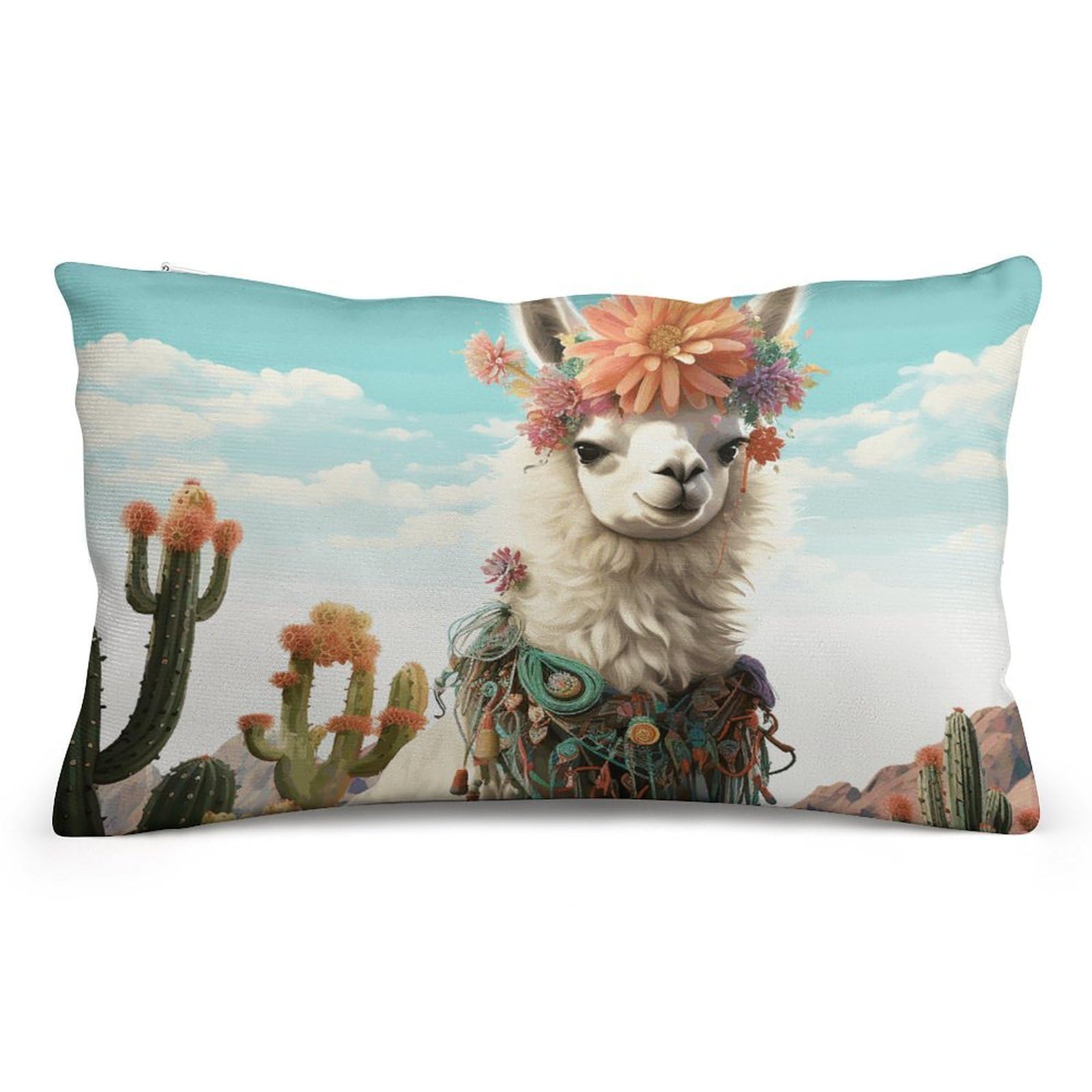 Velvet Pillowcases Standard Size 8"x12", Ultra Soft Breathable Pillow Cases for Bed, Luxury Cozy Fuzzy Pillow Shams, Lumbar Pillow Cover, Mexican Llama Cactus Cushion Case Home Decor