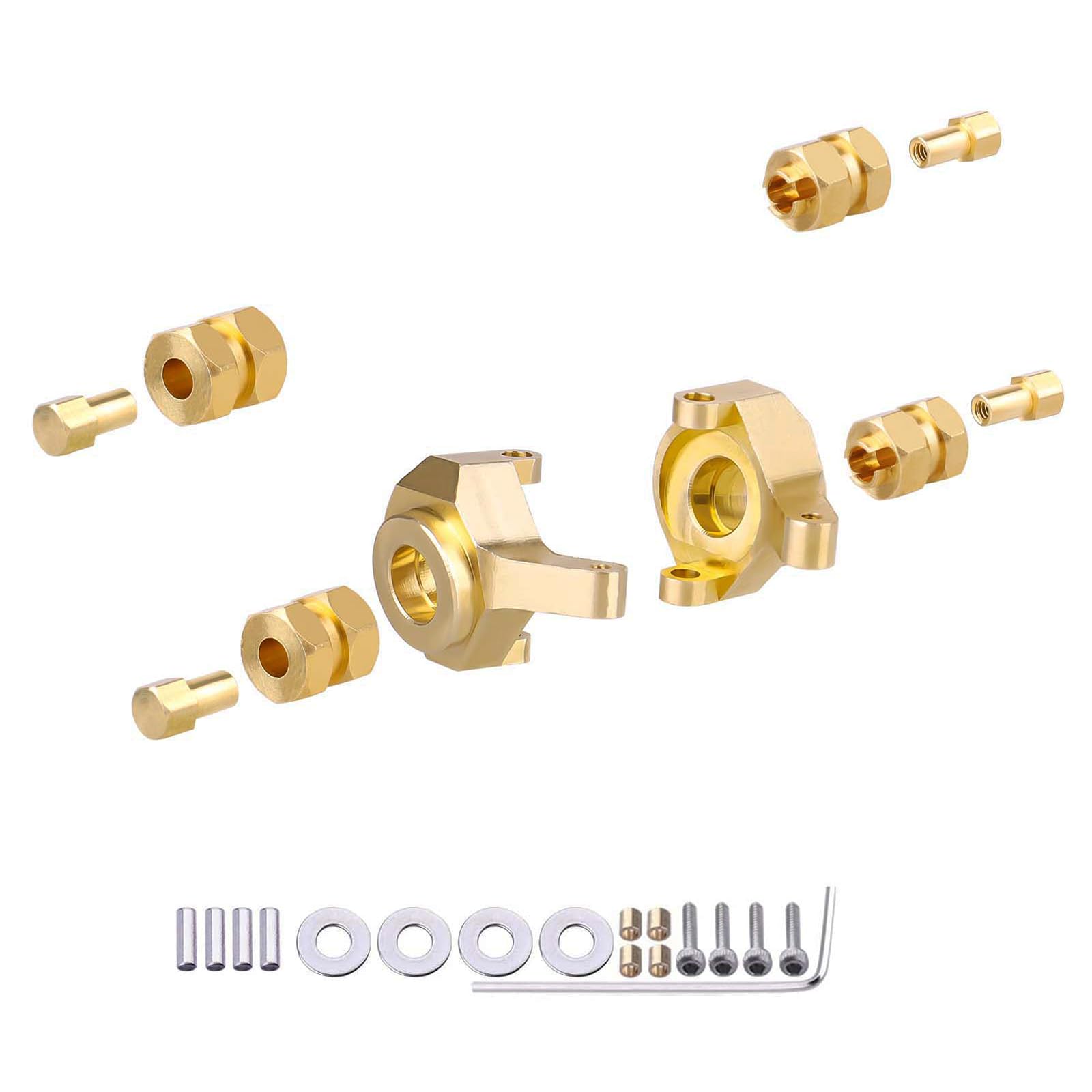 Hobbypark Brass Steering Knuckles Carriers and Brass Extended 7mm Wheel Hex Hubs Adapters for Axial SCX24 Upgrades Parts 1/24 RC Crawler Car (Gold)