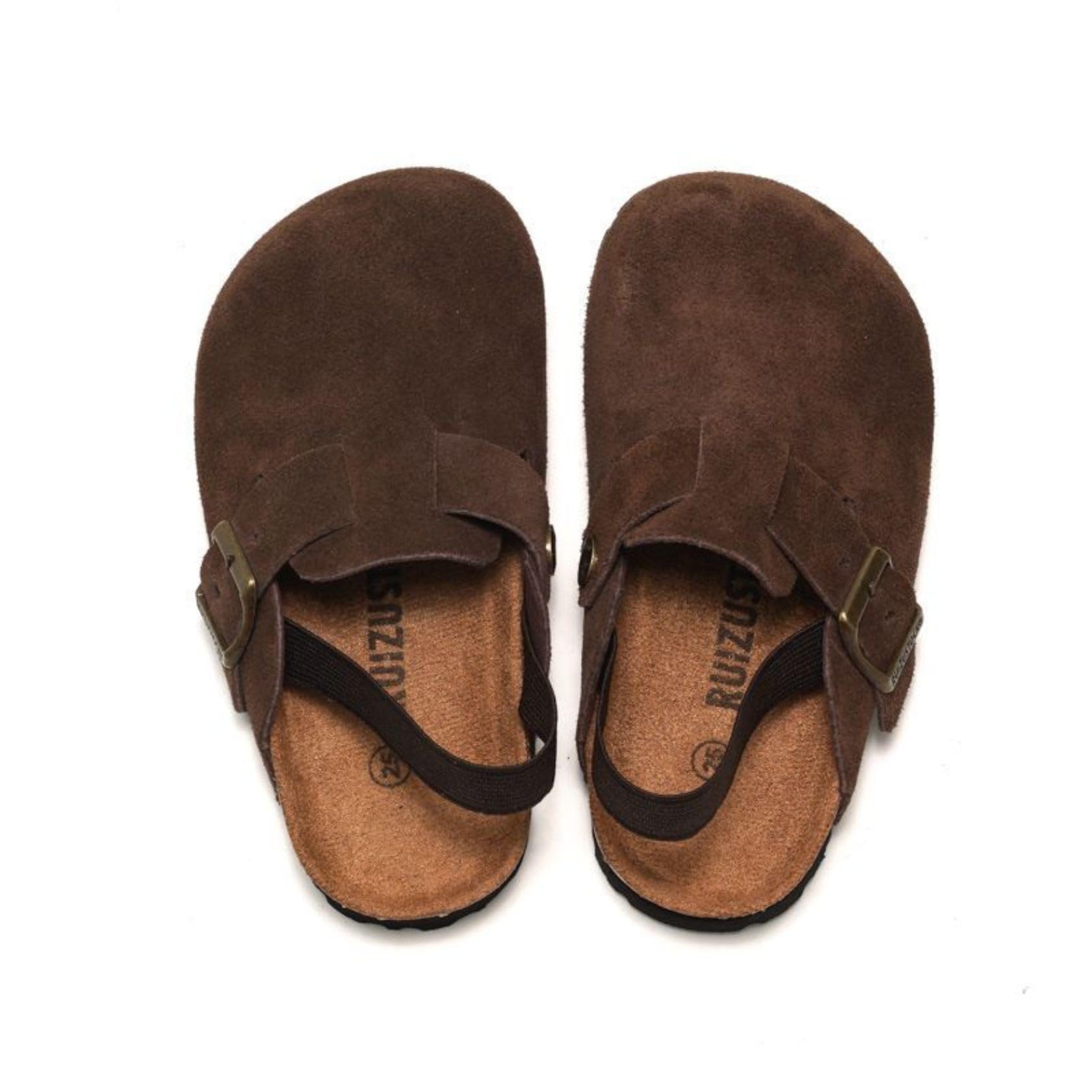 LEPHYON Toddler Clogs Kids Suede Clogs with Strap Boys Girls Sandals Cork Sole Adjustable Buckles Comfortable Slippers Slip-on Mules