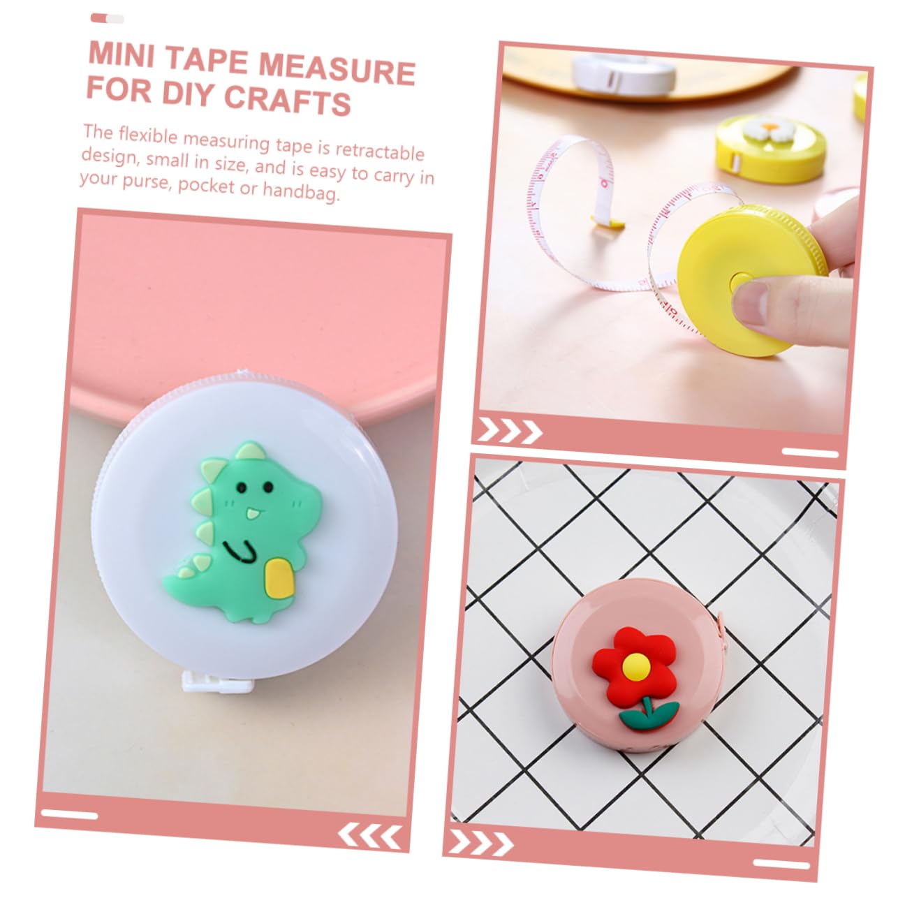 DOITOOL 3 Series Mini Cinta Retráctil De Caricatura Para Medidas Corporales Y Manualidades Diseño Compacto Y Práctico Para Costura Y Diy 8 Piezas X 3