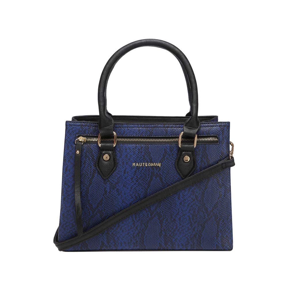 Haute Curry by Shoppers Stop Womens Zip Closure Satchel Handbag (Indigo_Free Size)