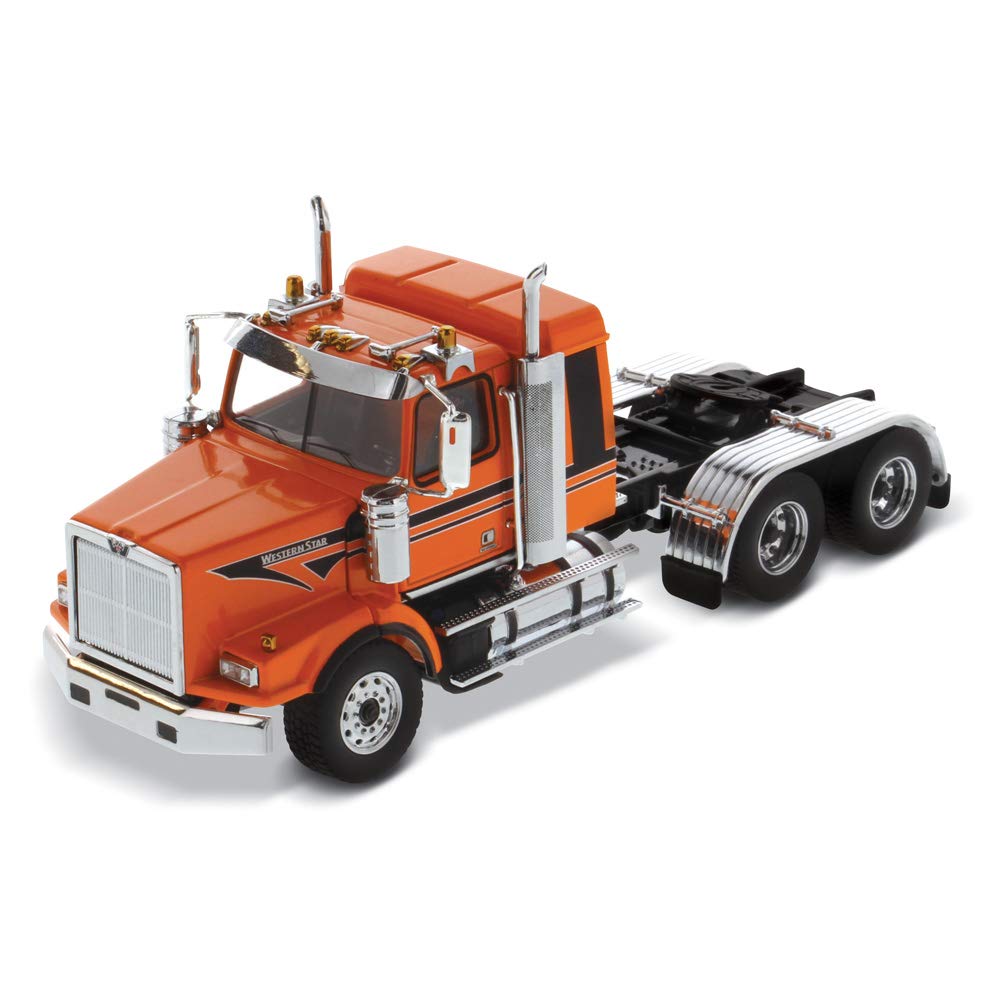 Diecast Masters Western Star 4900 SB Sleeper Tandem Tractor- Metallic-Orange cab with Black Stripes 1/50