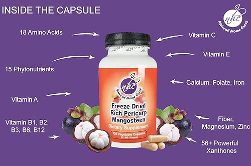 Miniatura 3 de Natural Home Cures Cápsulas de pericarpio de mangostán  Polvo orgánico liofilizado con 61,800 mg de fuerza, rico en más de 56 potentes xantonas y