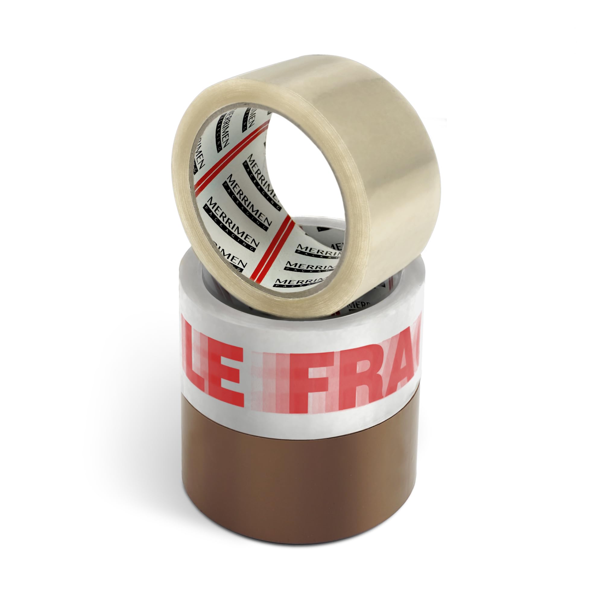 MERRIMEN Strong Heavy Duty Mixed Roll Pack Packaging Tape | Secure Sticky Sealing Tape for Parcel Boxes, Moving Boxes, Large Postal Bags for long term storage | (48MM x 66M) (3 rolls, Mixed)