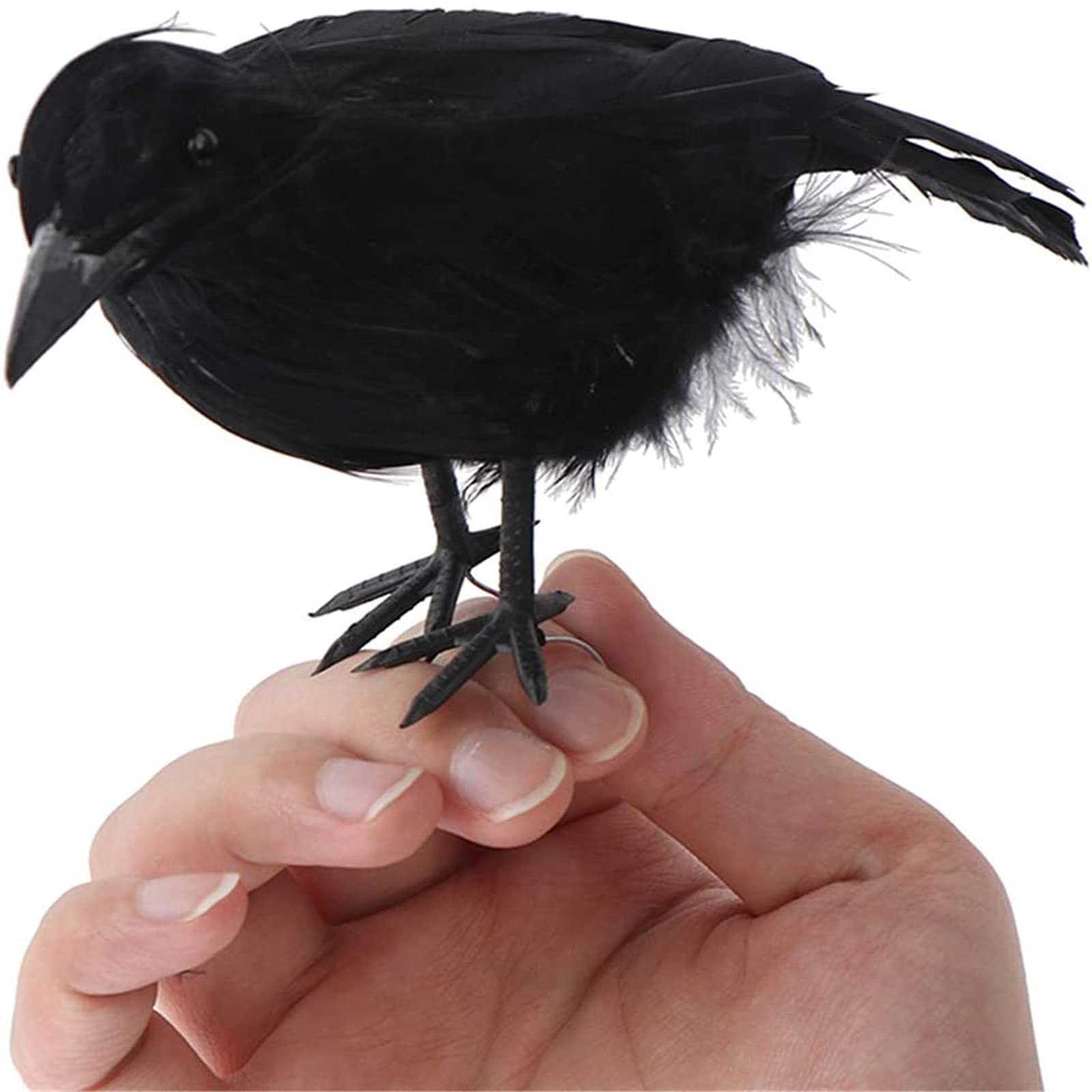 NZXVSE 45,7 Cm Realistische Krähen, Schwarze Feder, Stehende Krähe, Vogel Handgefertigt, Simulation Krähen Ravens, Halloween Dekorative Figur Für Außen- Und Innenrähe Dekoration