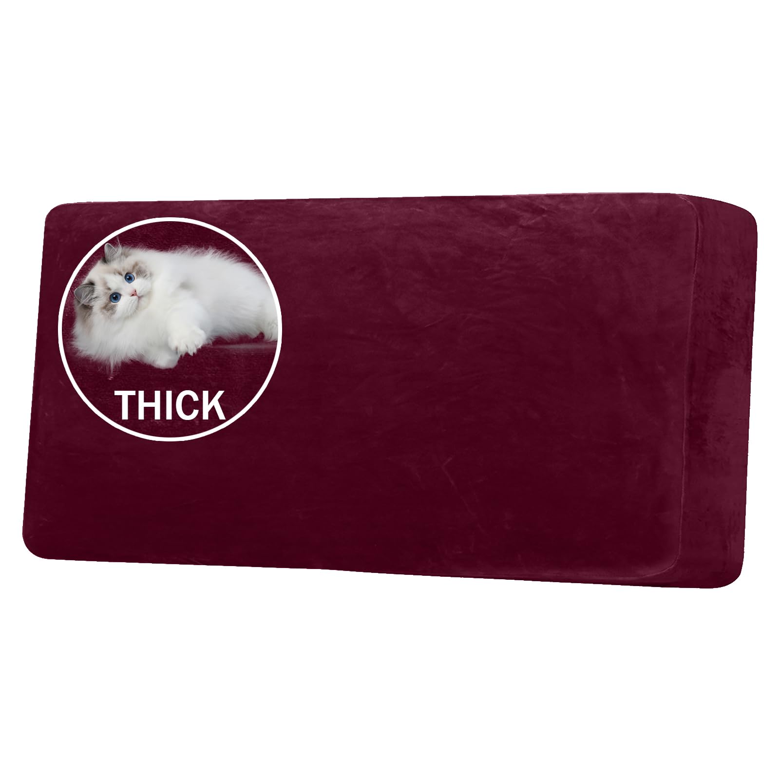BXFUL Stretch Velvet Sofa Seat Cushion Cover, Removable Sofa Couch Covers with Elastic Bottom, Washable Furniture Slipcovers Protector for Kids and Pets (3-Seater,Wine Red) — image 1