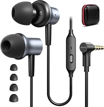 Chromebook Wired Earbuds for HP Laptop, 3.5mm Ear Noise Cancelling Headphones Wired with Mic, 6ft HiFi Stereo Plug-in Earbuds Computer Earphones for iPhone iPod Galaxy A14 A15 Tablet, Grey