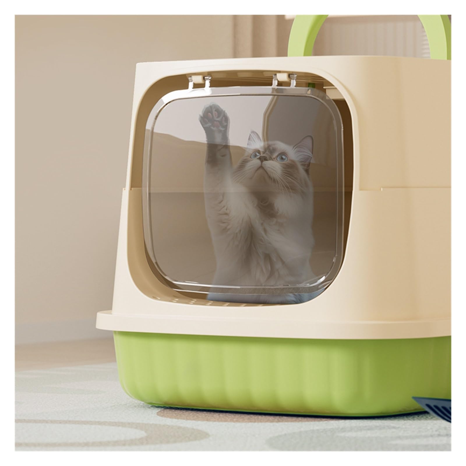 Bandeja de Arena for Gatos Cerrada con asa, Caja de Arena Grande Desmontable for Gatos, antisalpicaduras, fácil Limpieza, for Interiores(Grey)