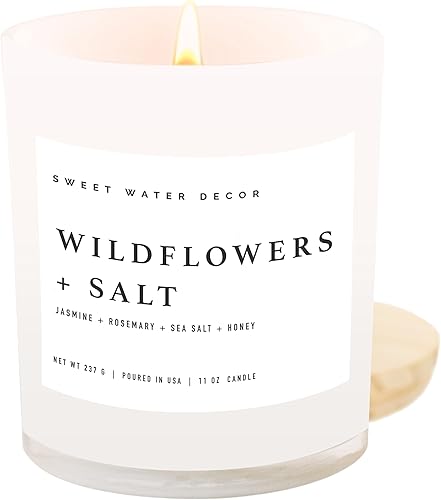 Sweet Water Decor Vela de Soja de Flores Silvestres y Sal – Vela de primavera perfumada de jazmín, romero, sal marina y miel para el hogar – Vela