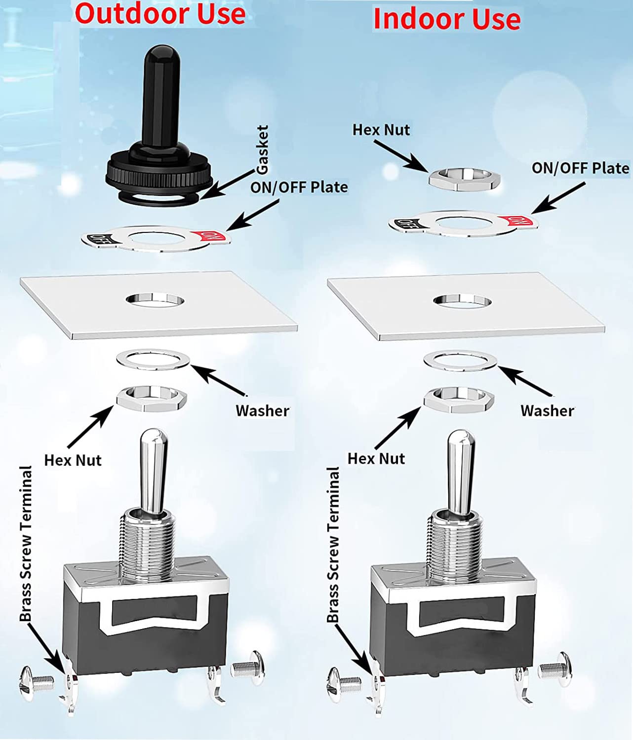 GUUZI Zware Tuimelschakelaar SPST 2-pins – 10A/12VDC, 6A/24VDC, Met Rode Vliegtuigkap, Metalen Bediening, 50.000 Cycli, 6 Stuks