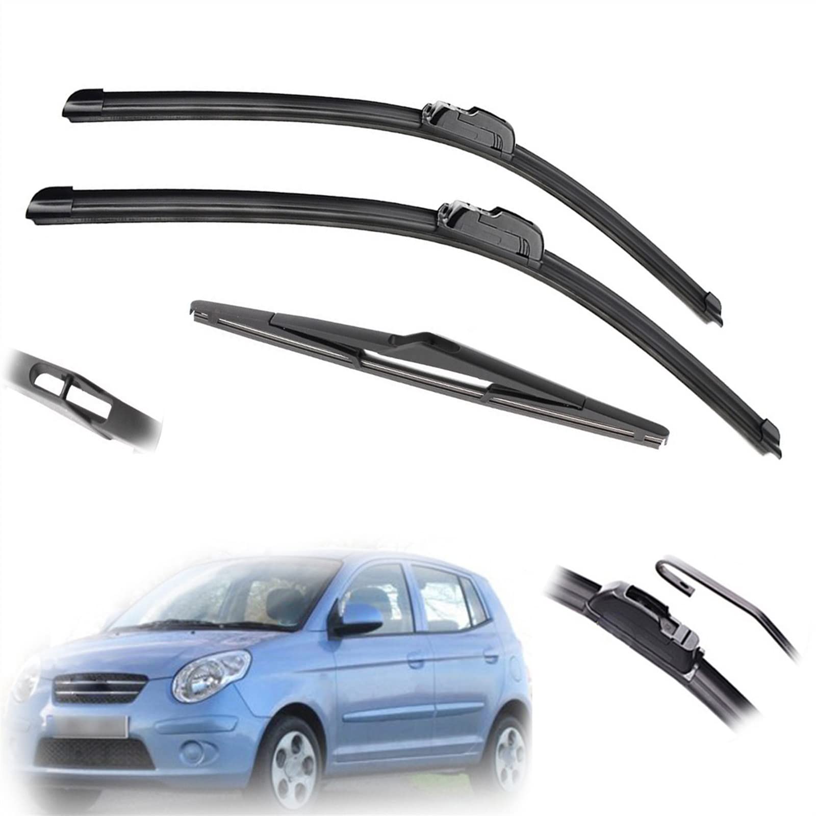 Balais d'essuie-glace Kia Picanto 1 MK1 avant arrière kit complet essuie glace 2004-2011