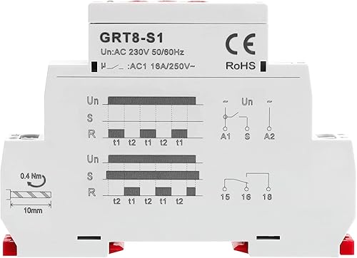 Miniatura 2 de GEYA Relé de tiempo de ciclo asimétrico 1SPDT 16A AC230V Ciclador Repetición Temporizador Retraso Relé Carril DIN modular (GRT8-S1, AC230V)