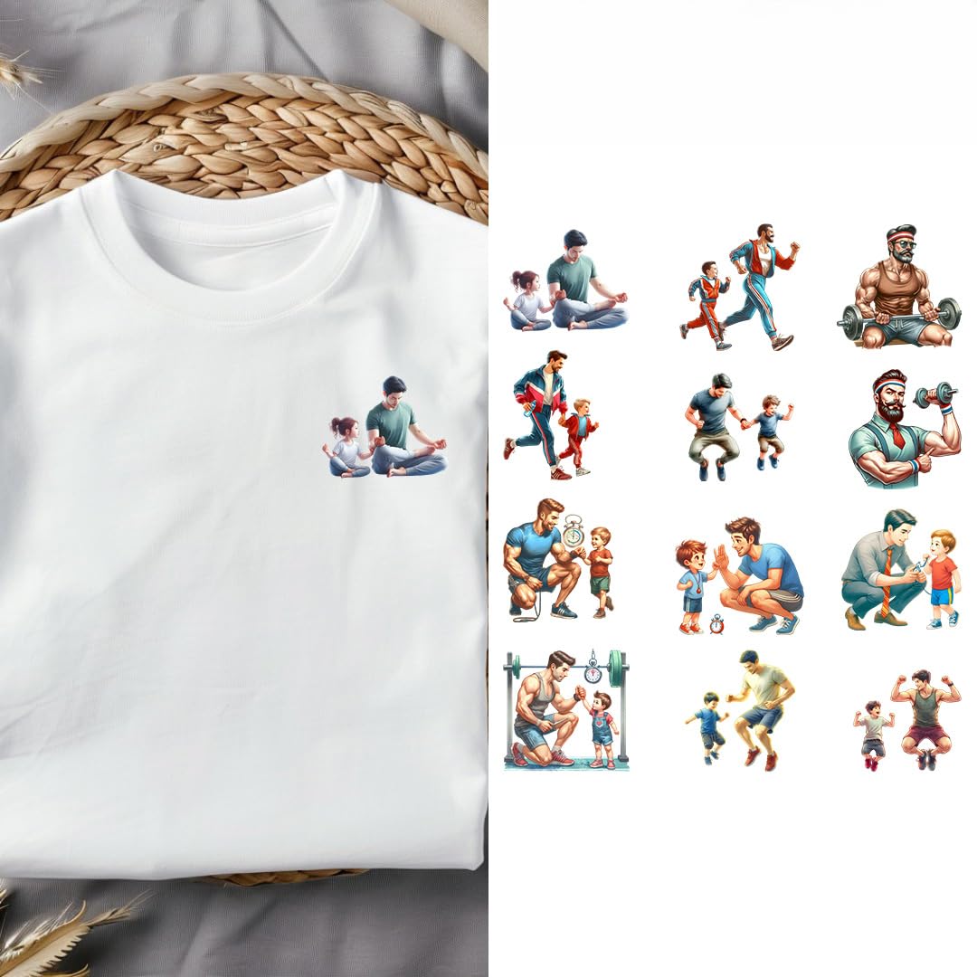 2/12pcs Dad, Father's Day, Parent Child Activities Iron on Transfers Vinyl Patches Transfers Heat Sticker for Clothes Covers DIY (P3)