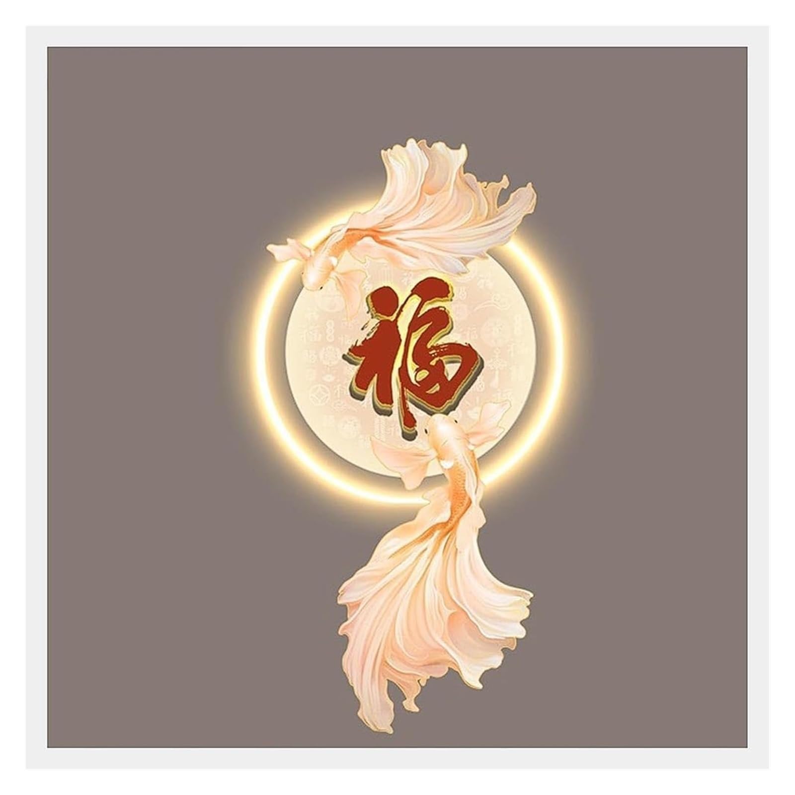 Granestner Chinese Style LED Wall Art Sculpture Painting with Remote Control, Luminous Lotus Koi Mural for Entrance and Corridor Decor