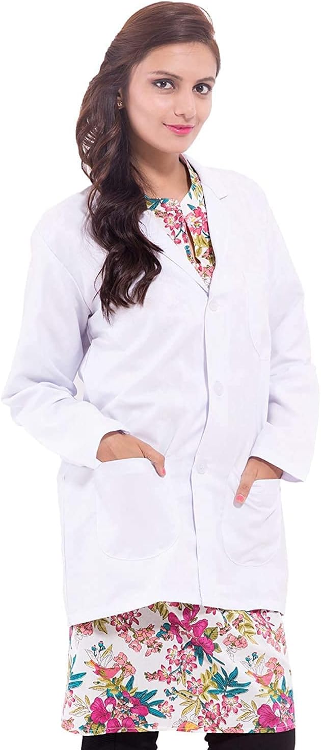FUNFORCE Premium Cotton Apron 3 Pocket (Knee Length Lab Coat) for Doctors, Medical Students and Healthcare Professionals- Unisex Half Sleeves Doctor Lab Coat Apron (White,Size-40)