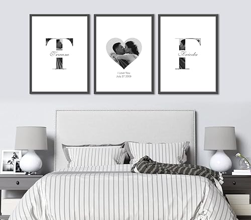 Miniatura 2 de Impresiones en lienzo personalizadas con fotos y nombre de pareja iniciales de letreros personalizados y carteles impresos de fecha especial juego