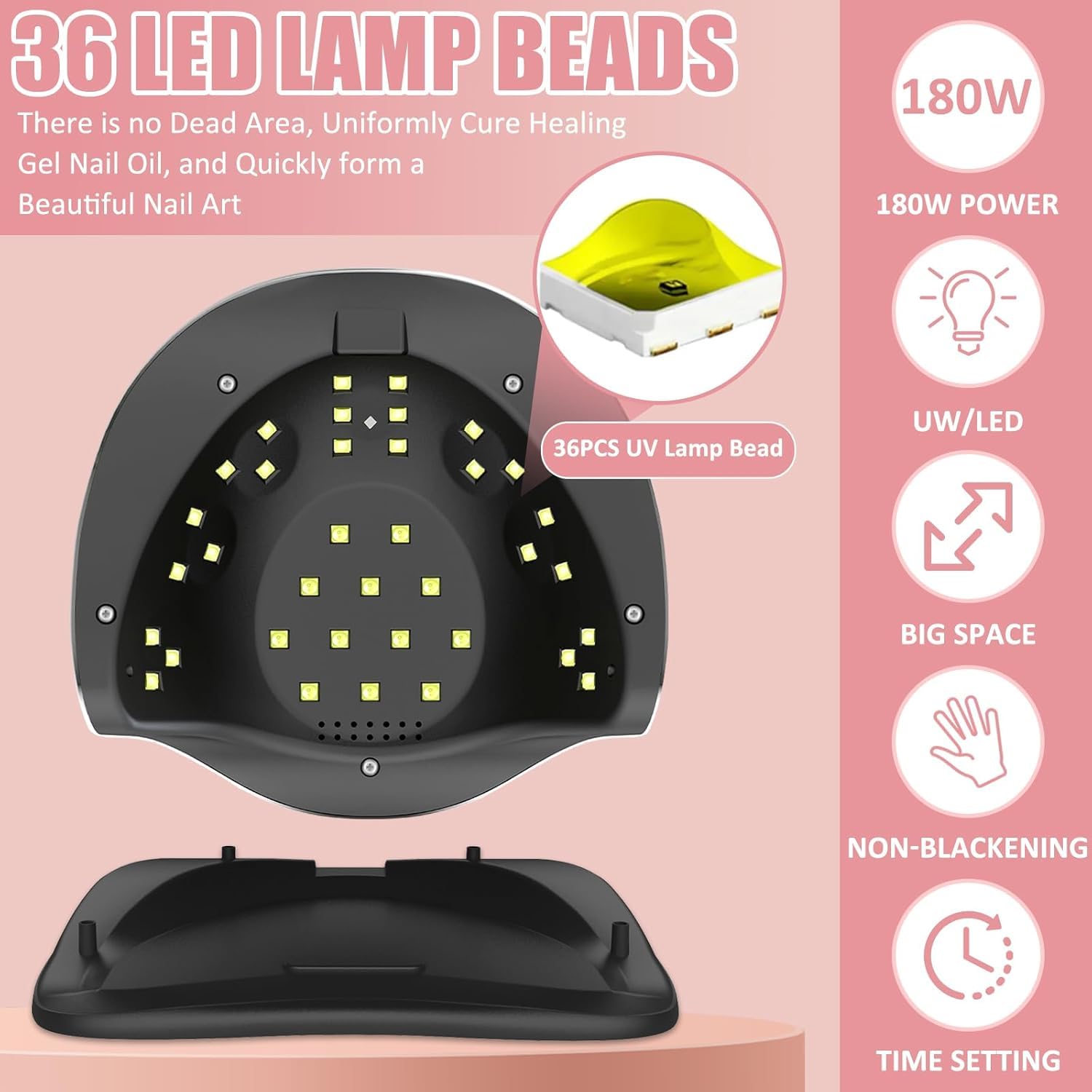 180W Lampada UV LED Unghie, Professionale Fornetto Unghie Semipermanente per Manicure Display LED Automatico Sensore, Maniglia a Orecchio di Gatto, Lampada Led Unghie per Manicure/Pedicure