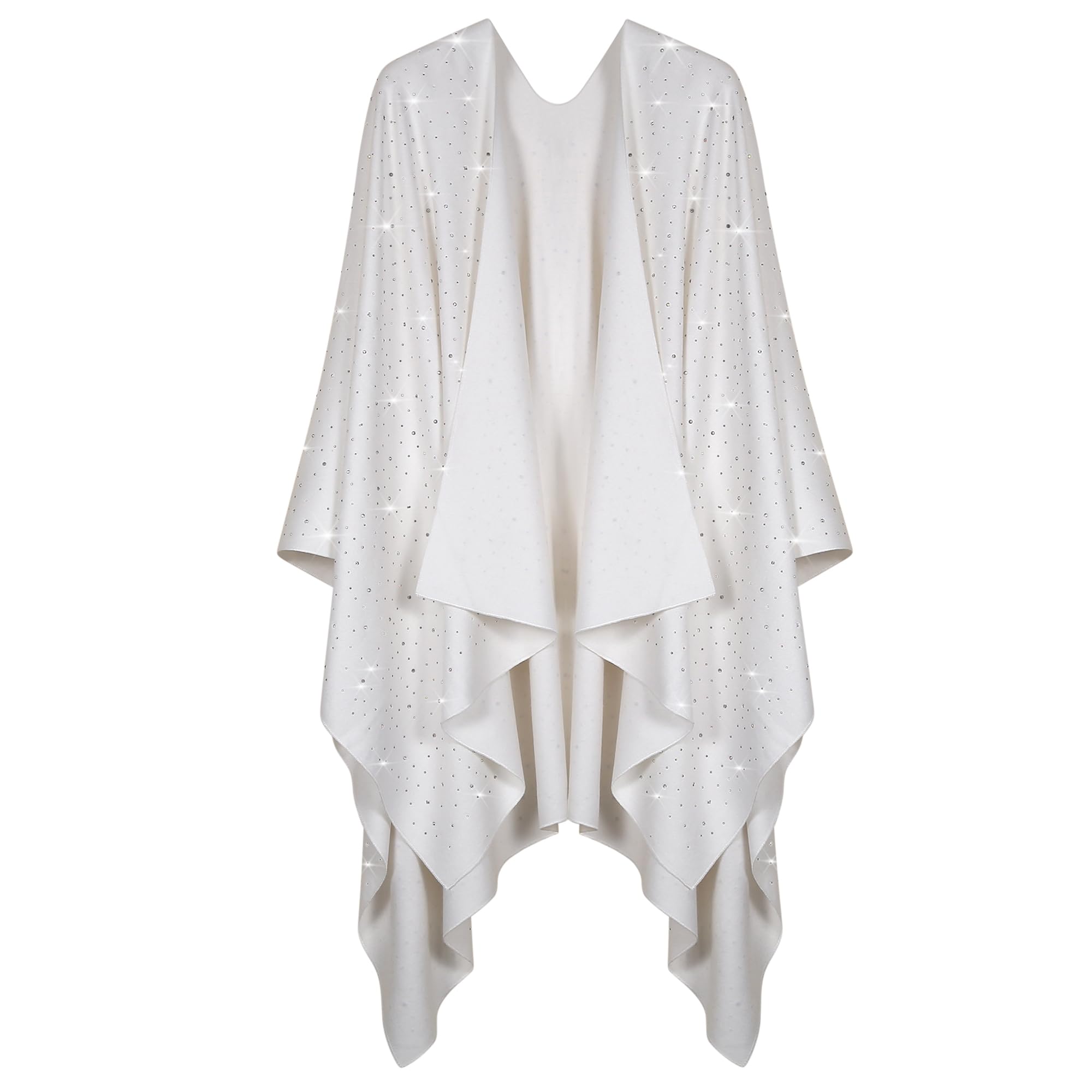 Womens Rhinestones Open Front Poncho Shawl Wrap Cape Ruana Travel Blanket Cardigan