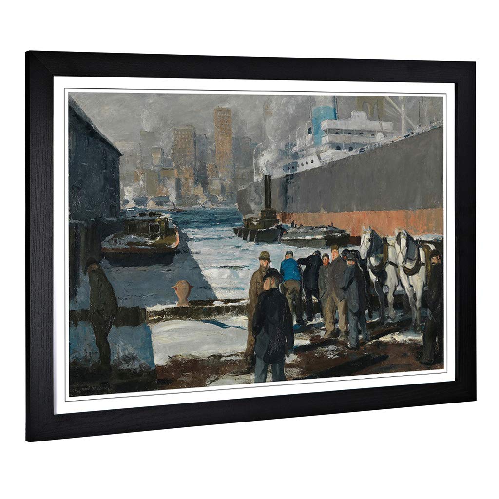 Big Box Art Framed Print of George Bellows Men of The Docks Design | Wall Art Picture | Home Decor for Kitchen, Living Room, Bedroom, Hallway, Black, A2 / 24.5x18 Inch / 62x45cm