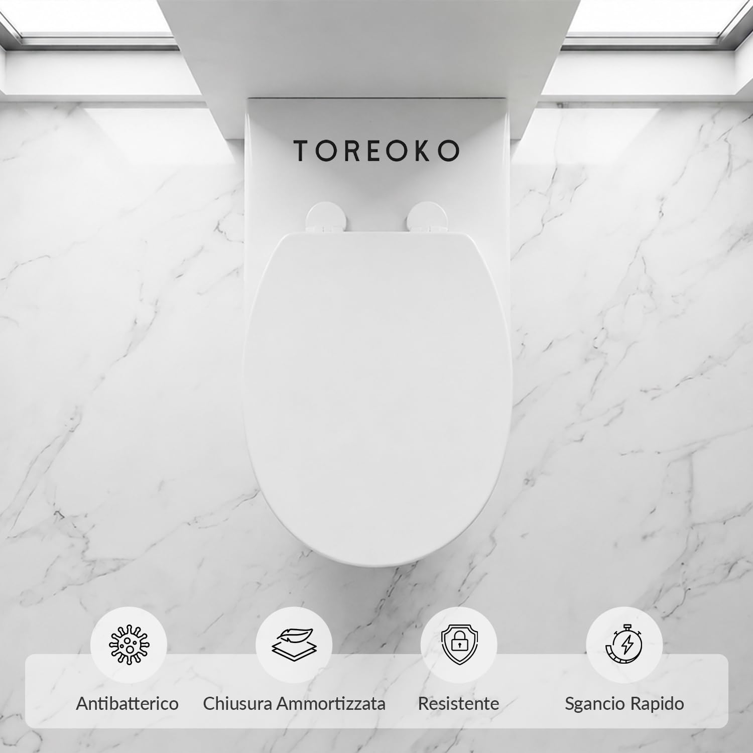 Tavoletta WC Forma Ovale Bianca a Chiusura Rallentata, Copriwater Universale per Sanitari Forma O, Sedile WC Bianco con Sgancio Rapido