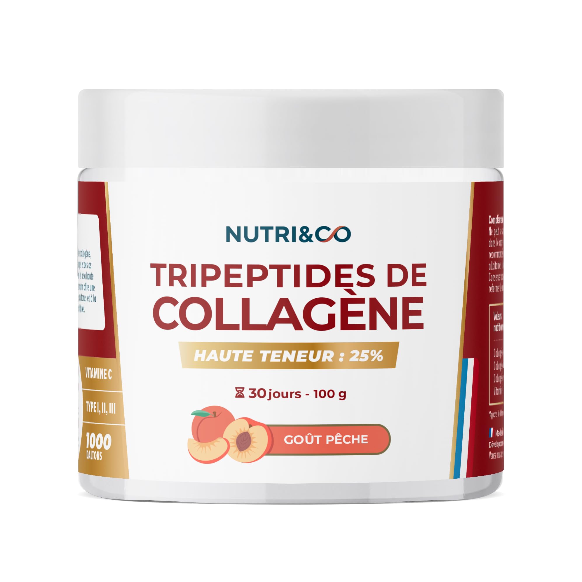 Nutri&CO Tripeptides de Collagène + Vit C | 1000DA | 100g | 30jrs | Pêche